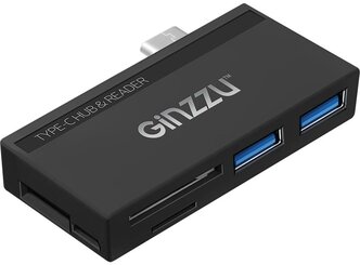 Ридер карт памяти внешний GiNZZU, ( GR-864UB ) Черный Type C 2xUSB3.0+USB2.0+U3:SD/TFx2