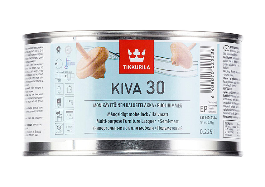 Tikkurila Kiva 30, Универсальный лак для мебели, 0,225л