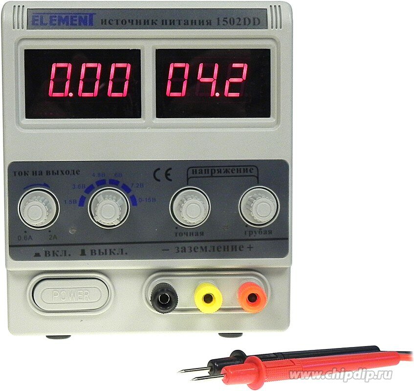 ELEMENT 1502DD, Источник питания, 0-15V-2A 2xLCD