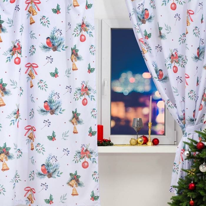 Комплект штор д/кухни с подхватами "Christmas wreaths" 145х180см-2 шт., габардин - фотография № 3