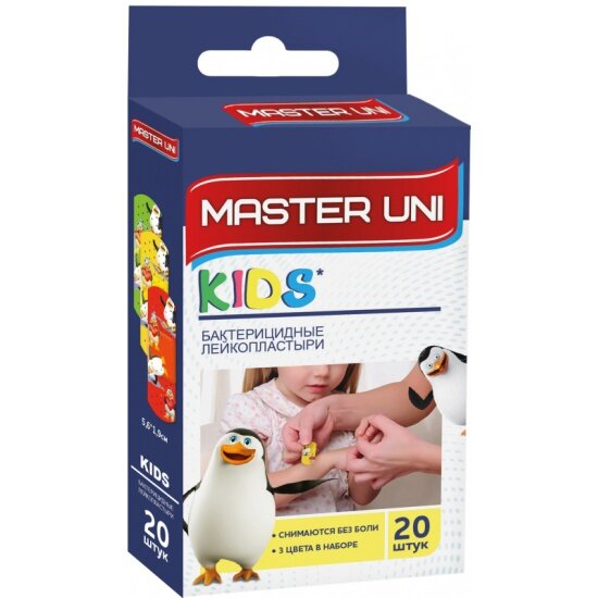 Master Uni Kids лейкопластырь бактерицидный на полимерной основе с рисунками 20 шт.