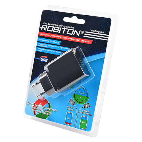 Адаптер питания сетевой (3000мА, Micro-USB, шнур 1 метр, высокий КПД) - QuickCharger3.0 (Robiton) (код заказа 14721 )