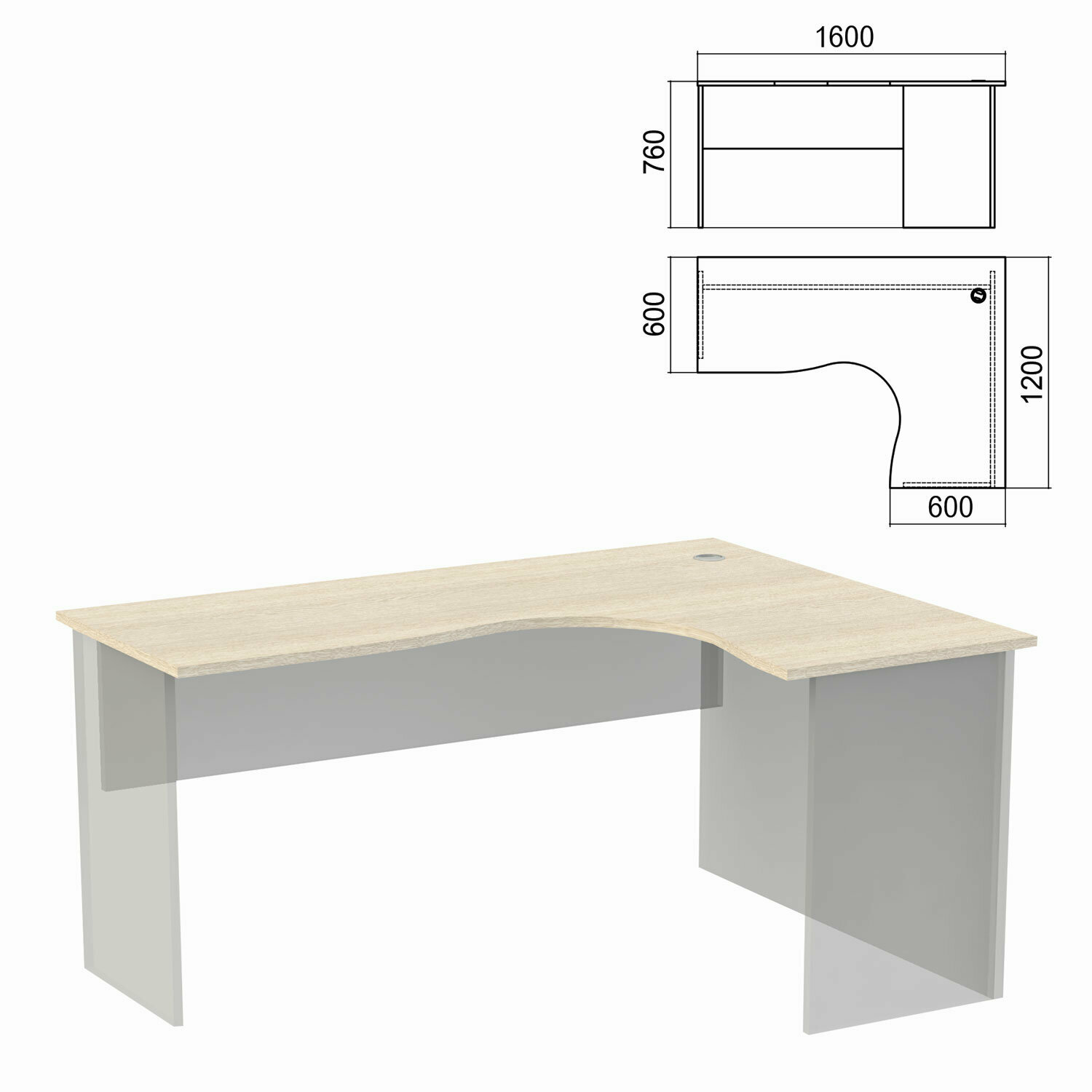 Стол компактный часть 1 "Арго", 1600х1200х760 мм, правый, ясень шимо