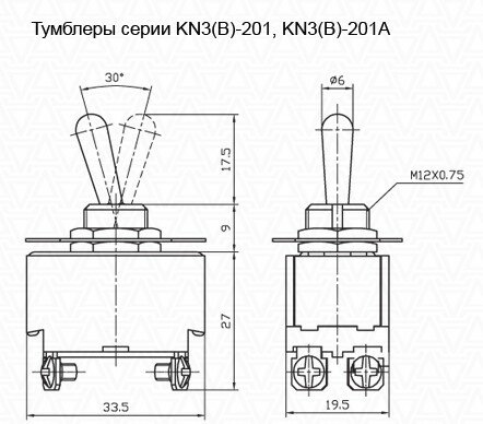 Тумблер 20*30 250В/15А 4 конт 2ПОЛОЖ RWC507A - фотография № 2