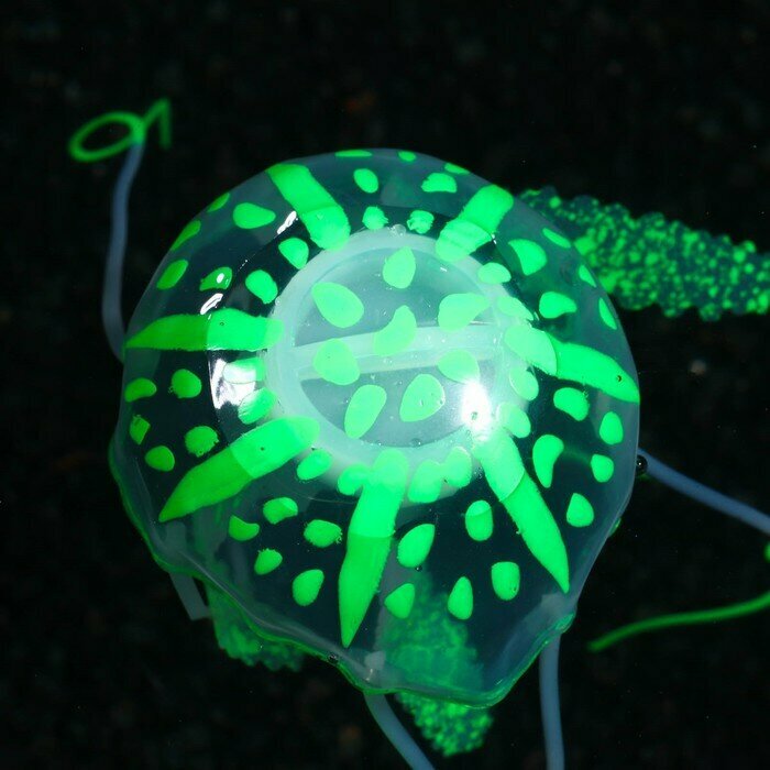Декор для аквариума "Медуза" силиконовая, с неоновым эффектом, 5 х 5 х 15 см, зелёная - фотография № 5