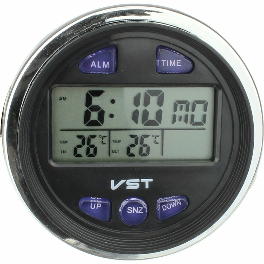 Часы автомобильные VST-7042V термометр, вольтметр - фотография № 1