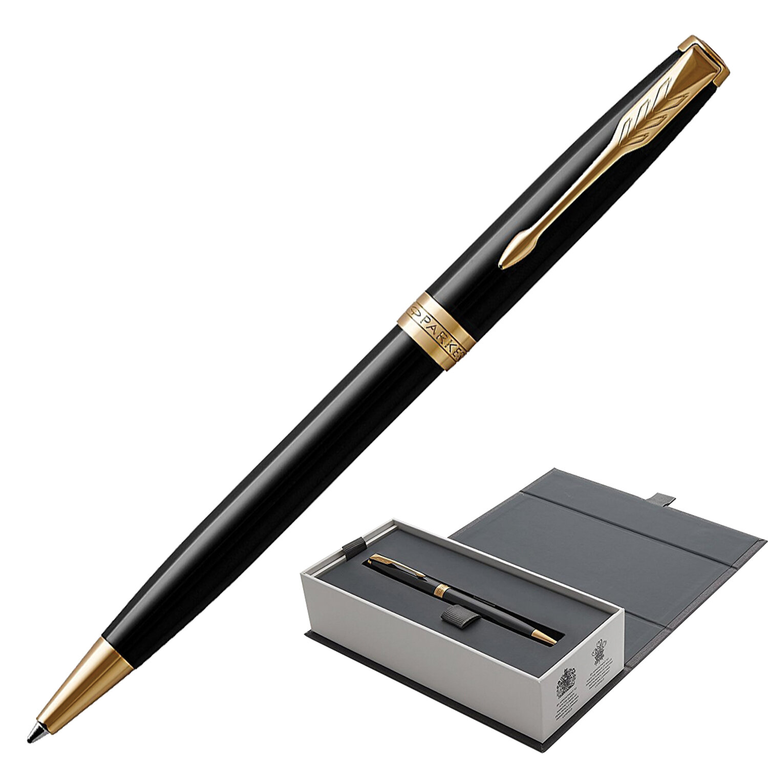 Ручка шариковая PARKER «Sonnet Core Lacquer Black GT», корпус черный глянцевый лак, позолоченные детали, черная, 1931497