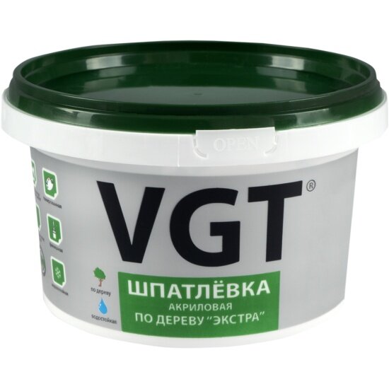 Шпатлевка VGT акриловая по дереву "экстра", белый, 1 кг