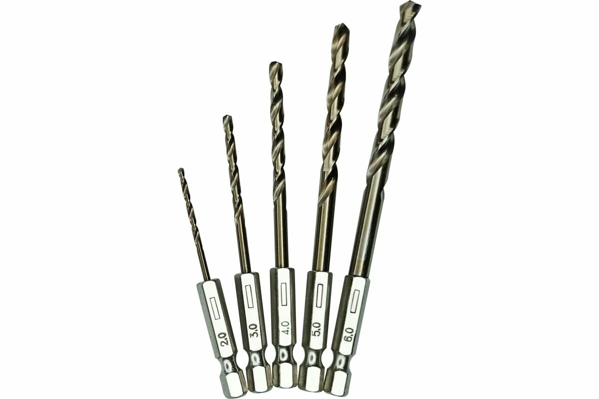фото Набор сверл по металлу с шестигранным хвостовиком 5 шт, 2, 3, 4, 5, 6 мм vertextools 0987-5