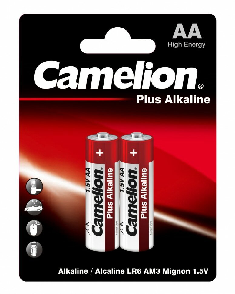 Элемент питания LR 6(АА) Plus Alkaline BL-2 (LR6-BP2, батарейка,1.5В.) Camelion