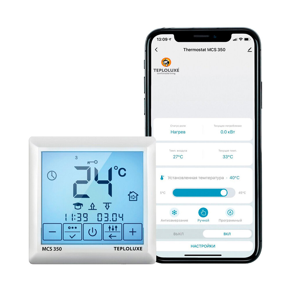 Терморегулятор сенсорный программируемый для теплого пола Теплолюкс MCS 350 tuya белый с поддержкой Wi-Fi