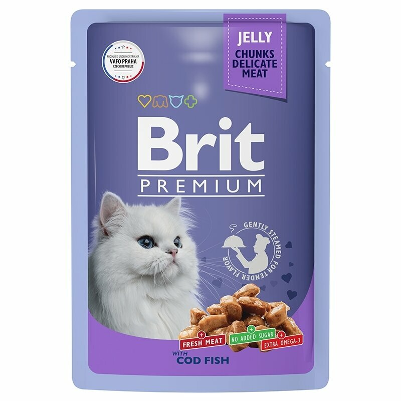 Brit Premium Корм консервированный для взрослых кошек треска в желе 85гр 3 штуки