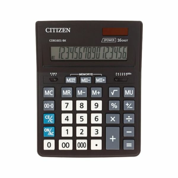 Калькулятор настольный CITIZEN BUSINESS LINE CDB1601BK (205x155мм), 16 разрядов, двойное питание
