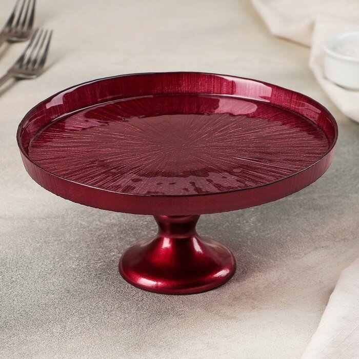фото Блюдо сервировочное для торта «Кувшинка», d=21 см, на ножке, цвет красный