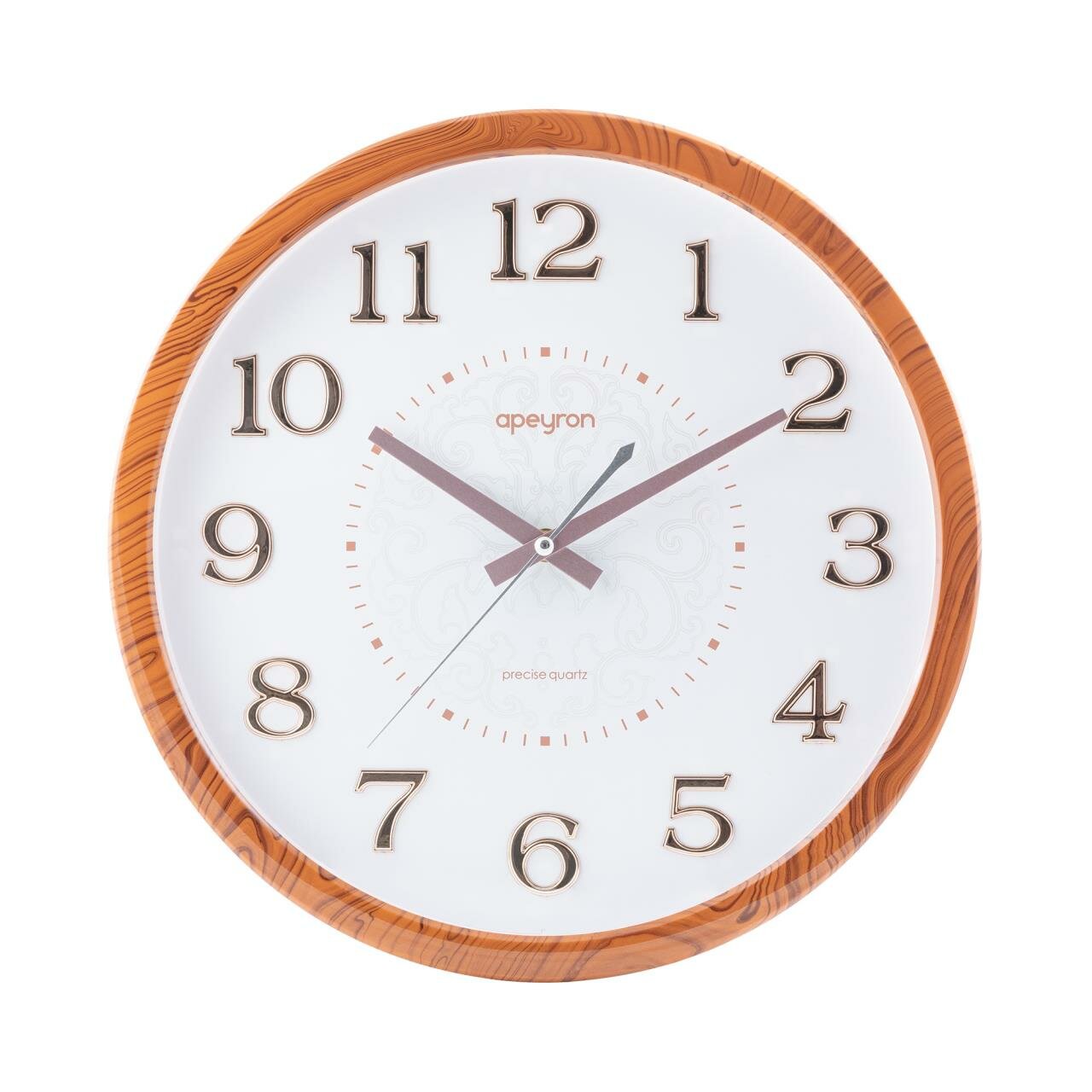 фото PL2207-338-2 Часы настенные, круг, арабский циферблат 3D, цвет светлое дерево, пластик, Ø36,1см, бес