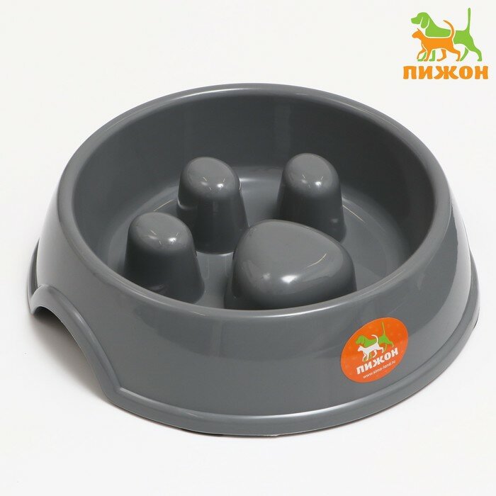 фото Миска для медленного кормления "Лапа", 22,5 х 23 х 6,5см, серая