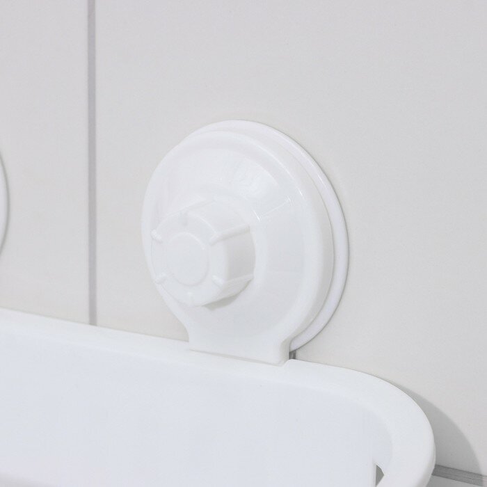 Держатель для ванных принадлежностей на вакуммных присосках, 30×12×17 см, цвет белый - фотография № 3