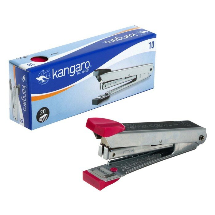 фото Степлер Kangaro №10, до 20 листов, металлический копус, встроенный антистеплер, 50 скоб, микс