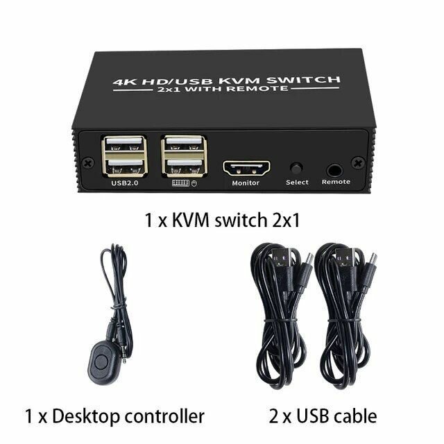 4K USB HDMI KVM Switch свитч, переключатель квм 2-1 свитчер модель 2023 года с выносной кнопкой — фото 2