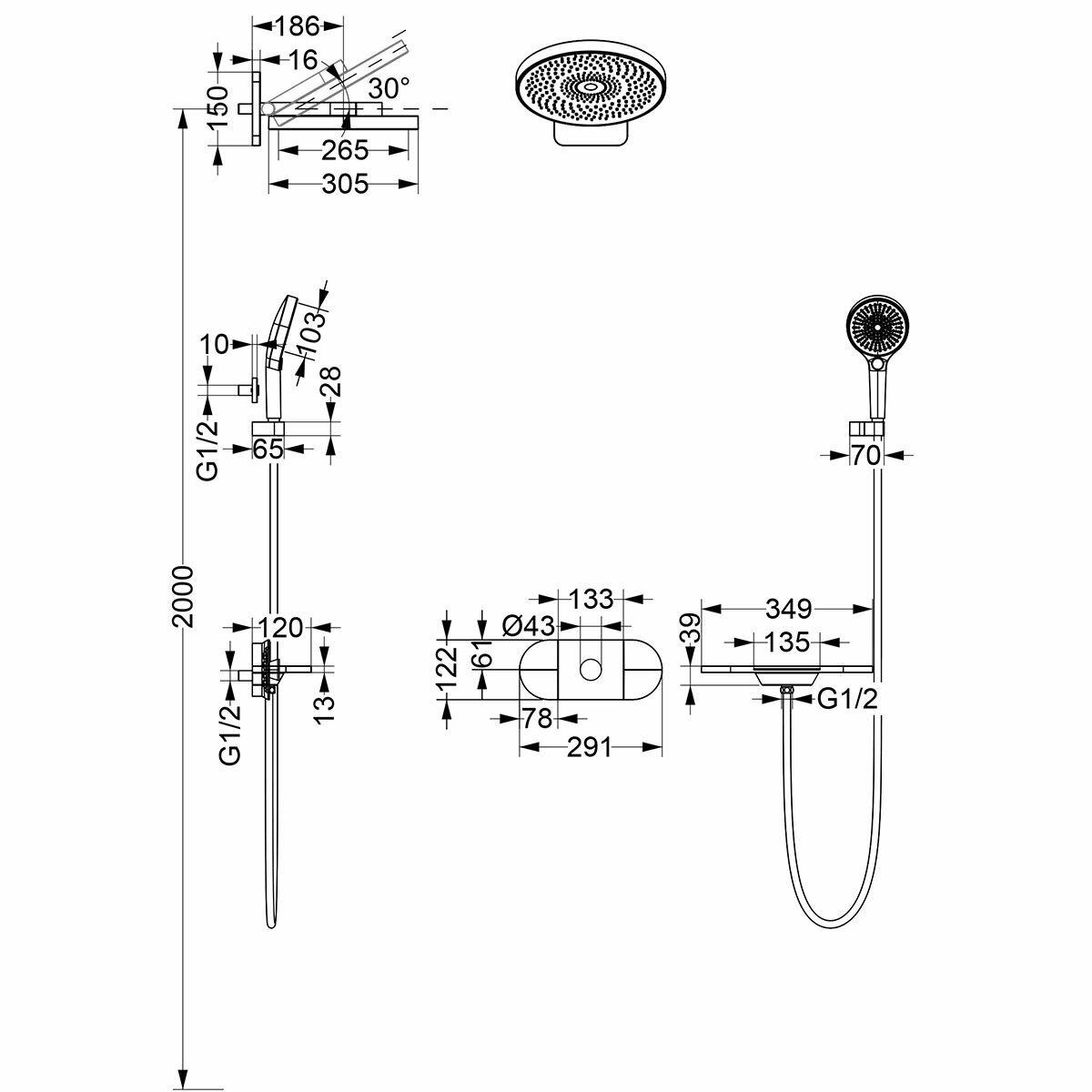 Душевой комплект Futura VSFW-2F12TCH термостатический встраиваемый, 3 режима, хром - фотография № 3
