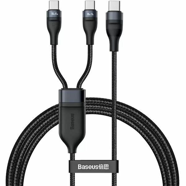 USB кабель Baseus Flash Series One-for-Two Type-C - 2xType-C 100W 1.5m Black CA1T2-C01