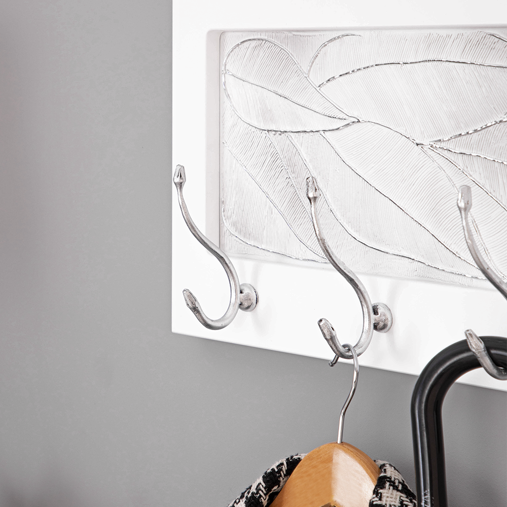 Вешалка настенная BOGACHO Арт мини белого цвета с крючками серебро ручная работа - фотография № 4