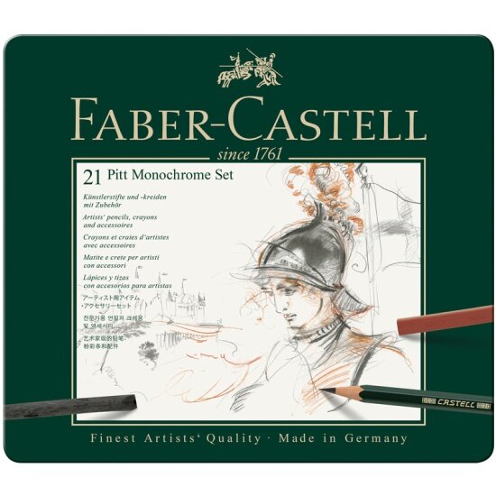 Набор художественных изделий FABER-CASTELL "Pitt Monochrome", 21 предмет, метал. кор.