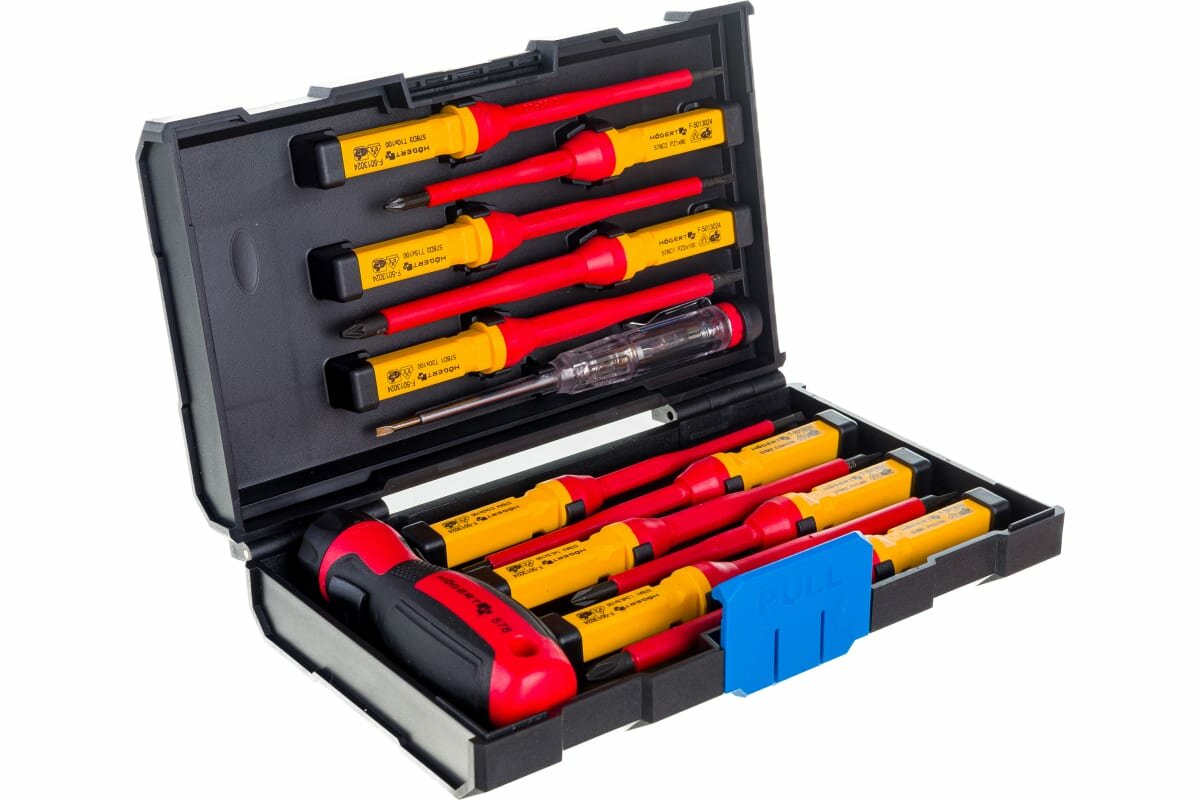 фото Набор диэлектрических отверток для точных работ HOEGERT TECHNIK 1000 V, сталь S2, 13 пр. HT1S997