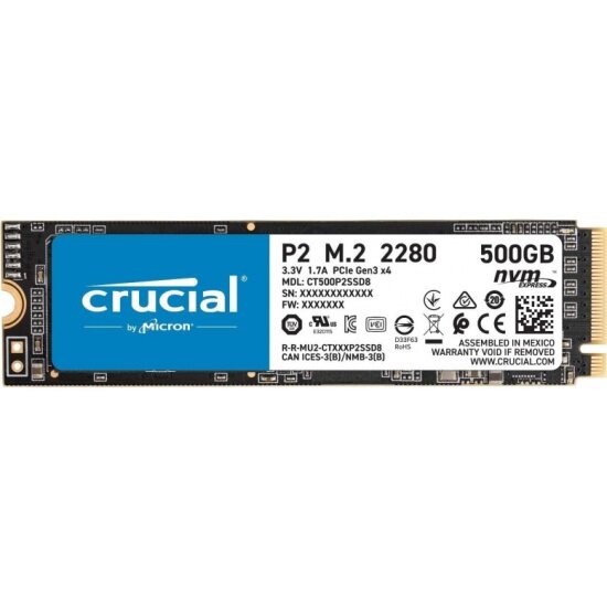 SSD диск CRUCIAL M.2 2280 P2 series 500 Гб PCI-E 3.0 x4 QLC CT500P2SSD8