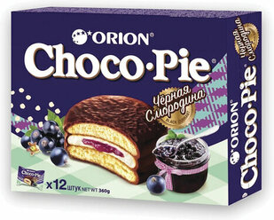 Печенье ORION "Choco Pie Black Currant" темный шоколад с черной смородиной, комплект 5 шт., 360 г (12 штук х 30 г), О0000013002