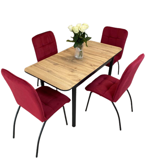 Обеденная группа стол NGVK Мега Дуб Вотан и 4 стула Ракушка цвет Красный - фотография № 6