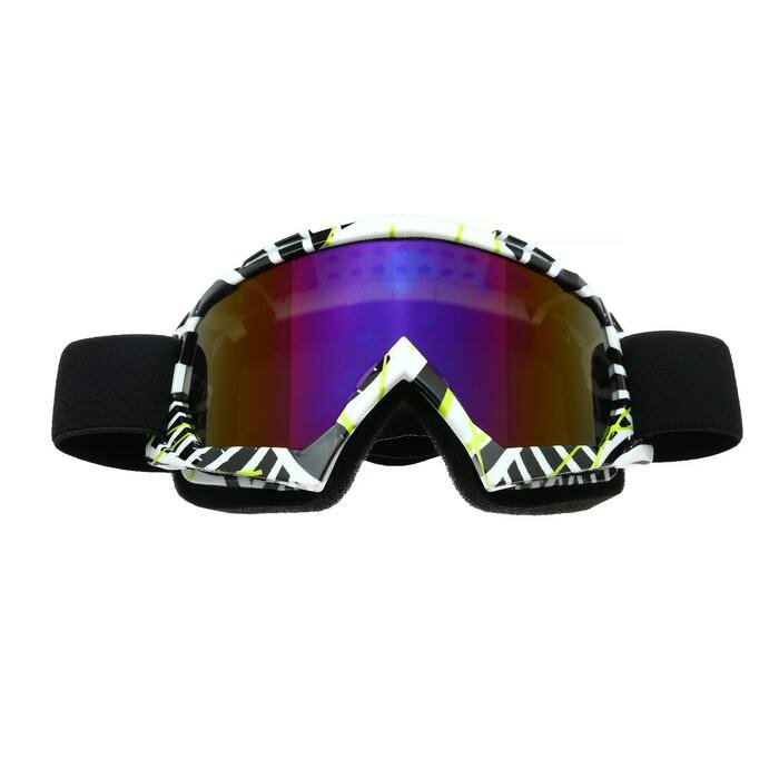 TORSO Очки-маска для езды на мототехнике стекло сине-фиолетовый хамелеон бело-черные ОМ-19