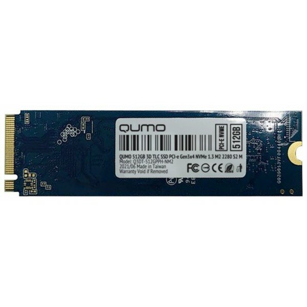 Накопитель SSD 512GB PCIe Gen3x4 NVMe 1.3 M2 2280 QUMO Novation TLC 3D (Q3DT-512GPPH-NM2 NVMe) R/W 2500/1900 MB/s (PS5013-E13T) 4K r/w 220/420К IOPS O