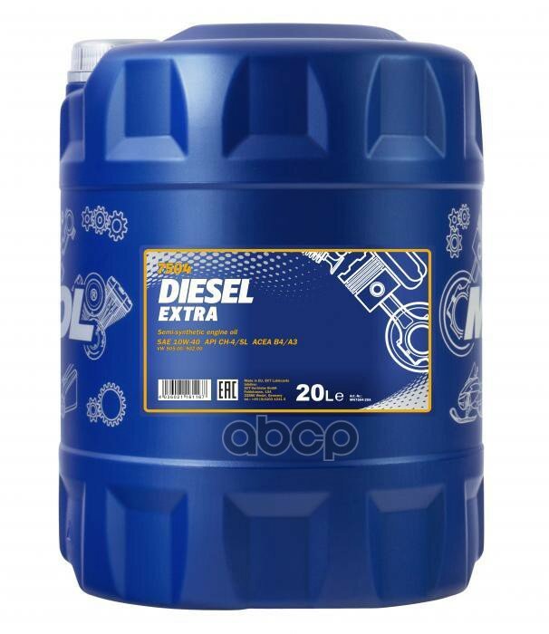 MANNOL 7504-20 Mannol Масло Моторное Полусинтетическое Diesel Extra 10W40 Ch-4/Sl 20Л.