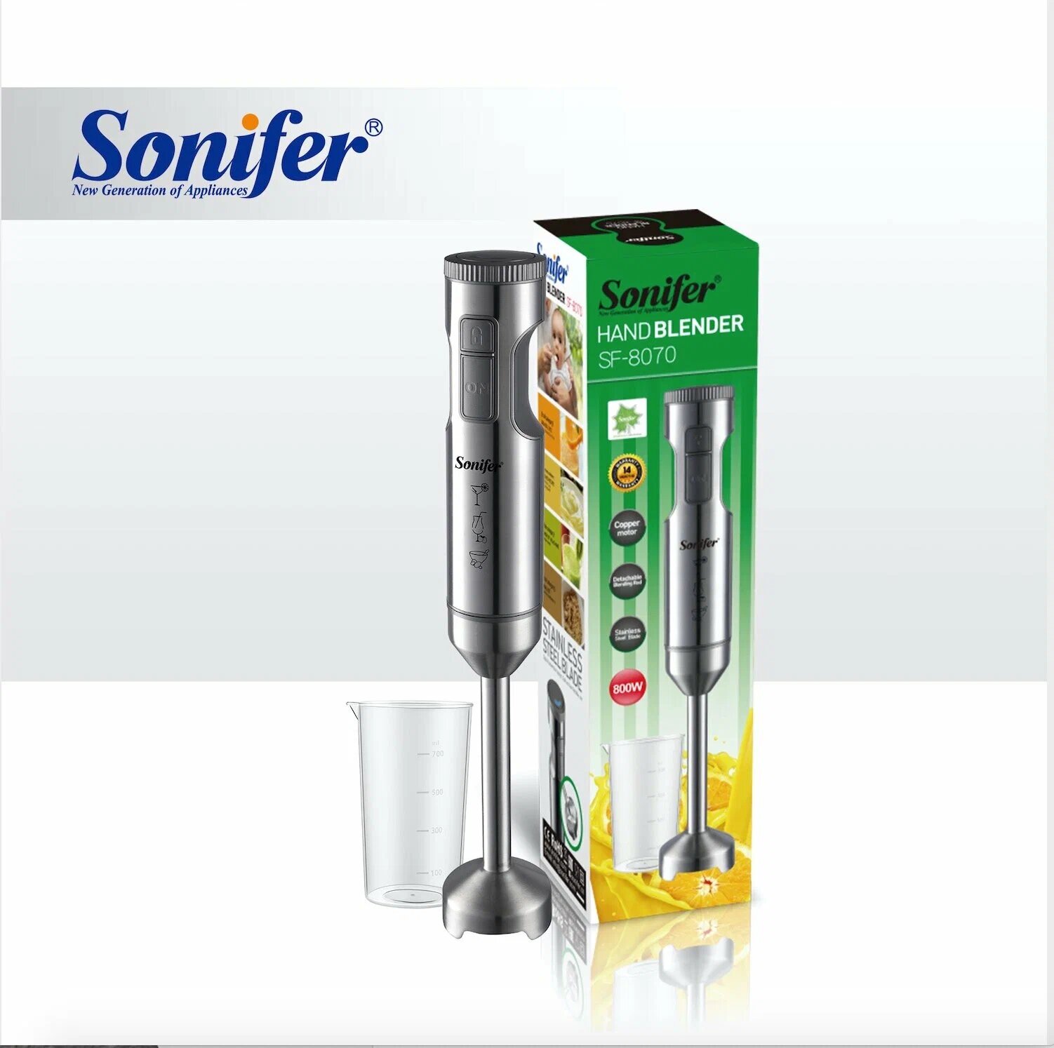 Qo'l blenderi Sonifer SF-8070, 0.8 л, 800 Вт турбо - 3