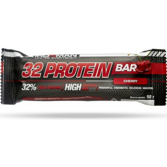 Батончик IRONMAN 32 Protein, 50 г (фруктовый/ тёмная глазурь)