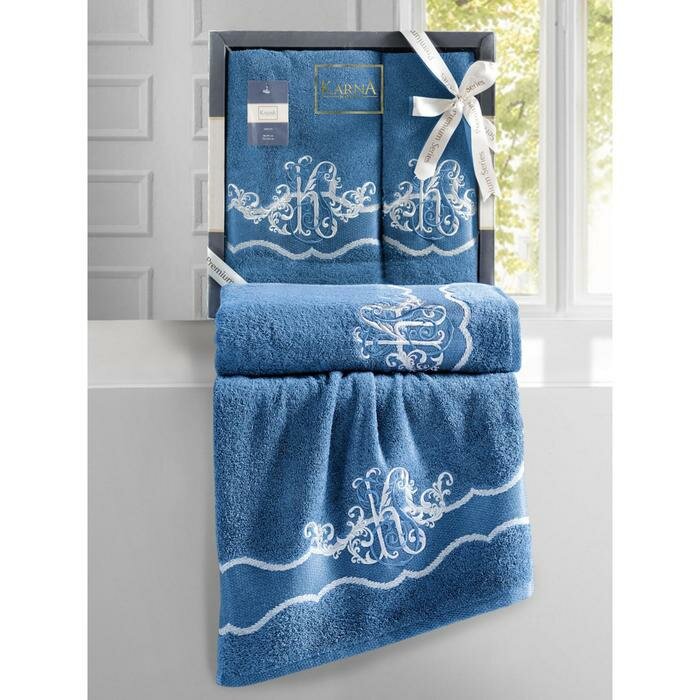KARNA Комплект махровых полотенец Adven, размер 50x90 см, 70x140 см, цвет синий