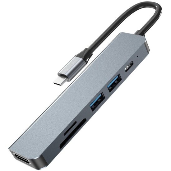Адаптер Vcom Type-CM-->HDMI 4K*30Hz+2*USB3.0+TF+SD+PD AlumiShell