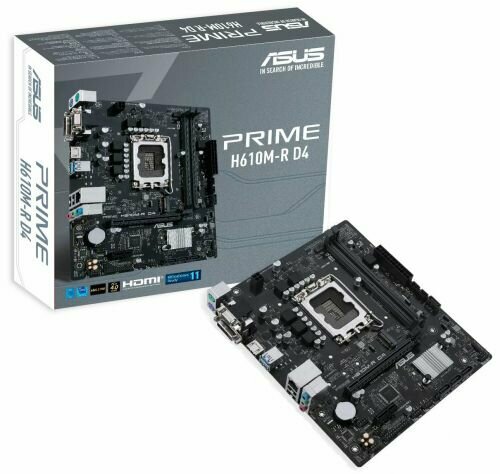 Материнская плата mATX ASUS PRIME H610M-R D4-SI (LGA1700, H610, 2*DDR4(3200), 4*SATA 6G, M.2, 2*PCIE