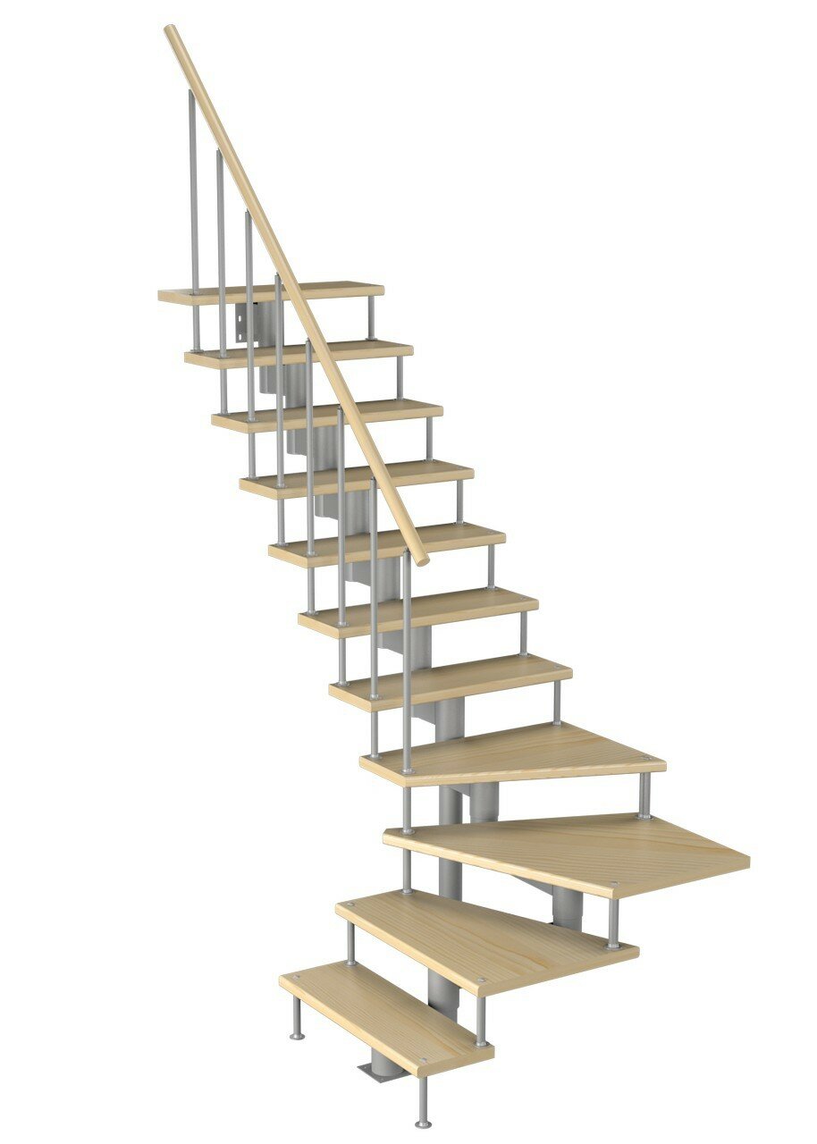 Модульная лестница Фаворит 225 (h 2475-2585, Серый, Сосна, Нержавеющая сталь) - фотография № 1