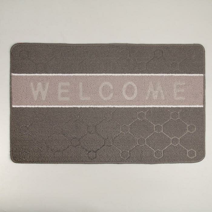 Коврик влаговпитывающий придверный Доляна «Welcome. Молекула», 48×78 см, цвет серый - фотография № 1