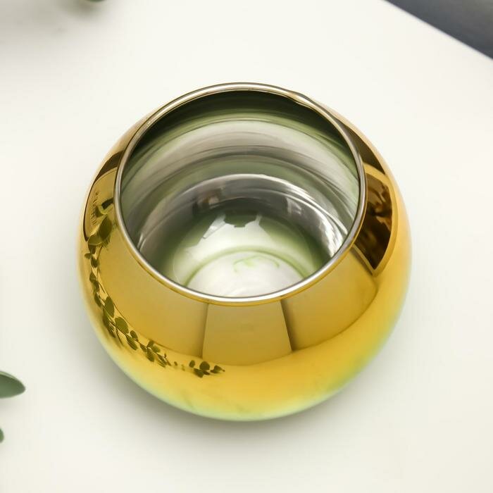 Подсвечник стекло на 1 свечу "Зелёно-золотой шар" 10,5х10,5х10,5 см - фотография № 2