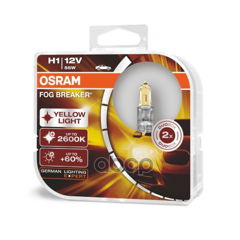 Osram^62150fbrhcb Лампа H1 12v 55w Fog Breaker +60% P14.5s, Карт.2 Шт. Osram арт. 62150FBRHCB