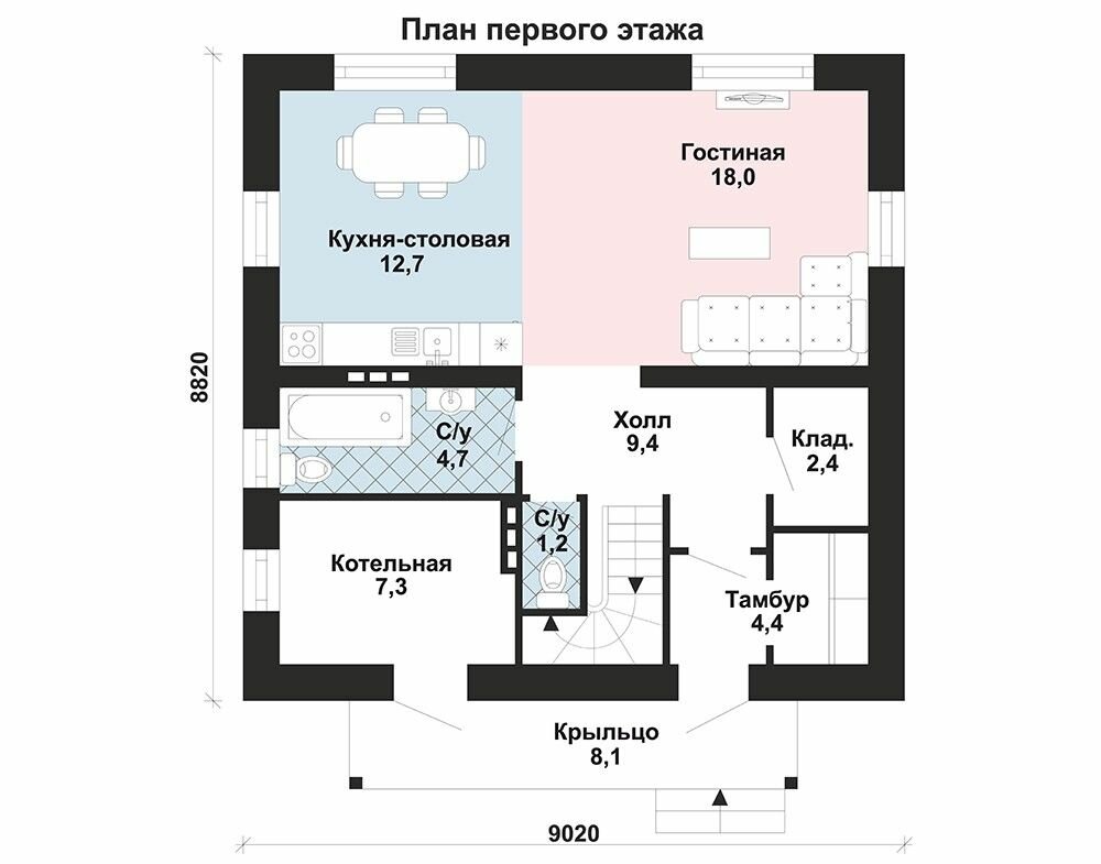 (118м2, 9х9м) Готовый проект двухэтажного дома из газобетона с котельной и крыльцом - AS-2004-2 - фотография № 3