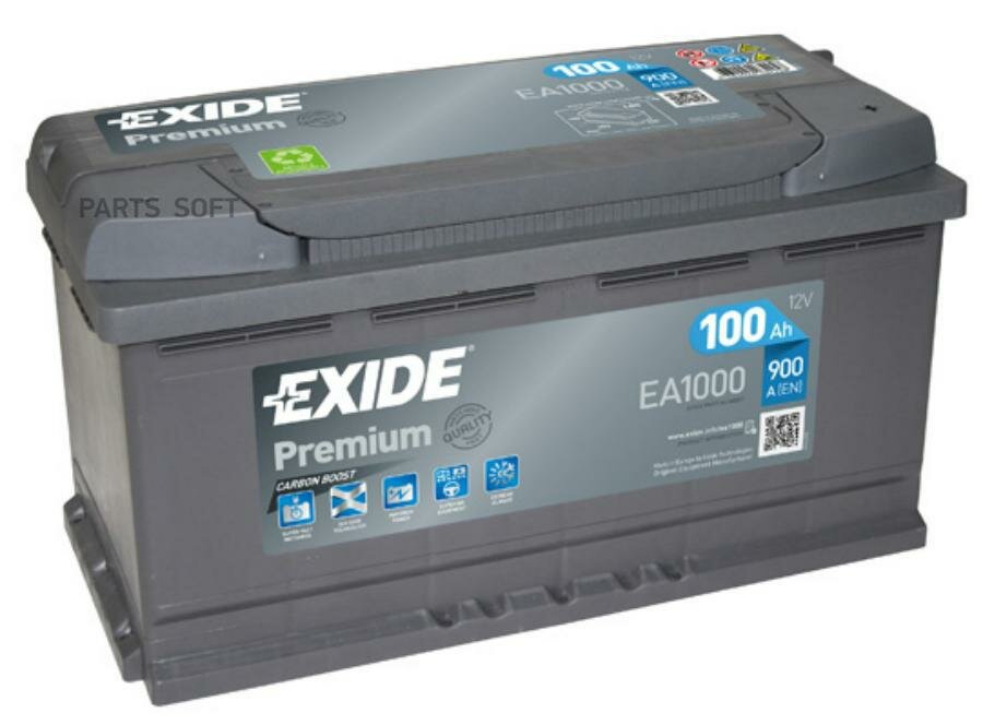 EXIDE EA1000 EXIDE EA1000 PREMIUM_аккумуляторная батарея! 19.5/17.9 евро 100Ah 900A 353/175/190 CARBON BOOST\