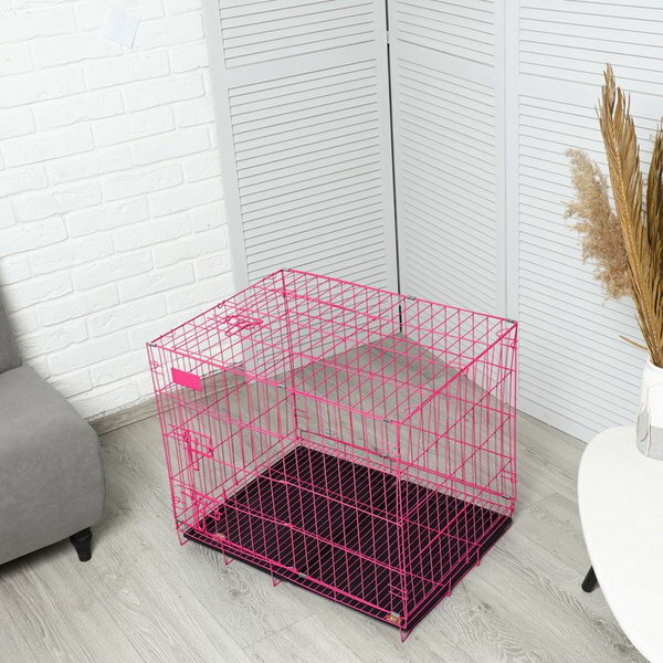 Клетка для собак 70 x 50 x 60 см, розовая - фотография № 3