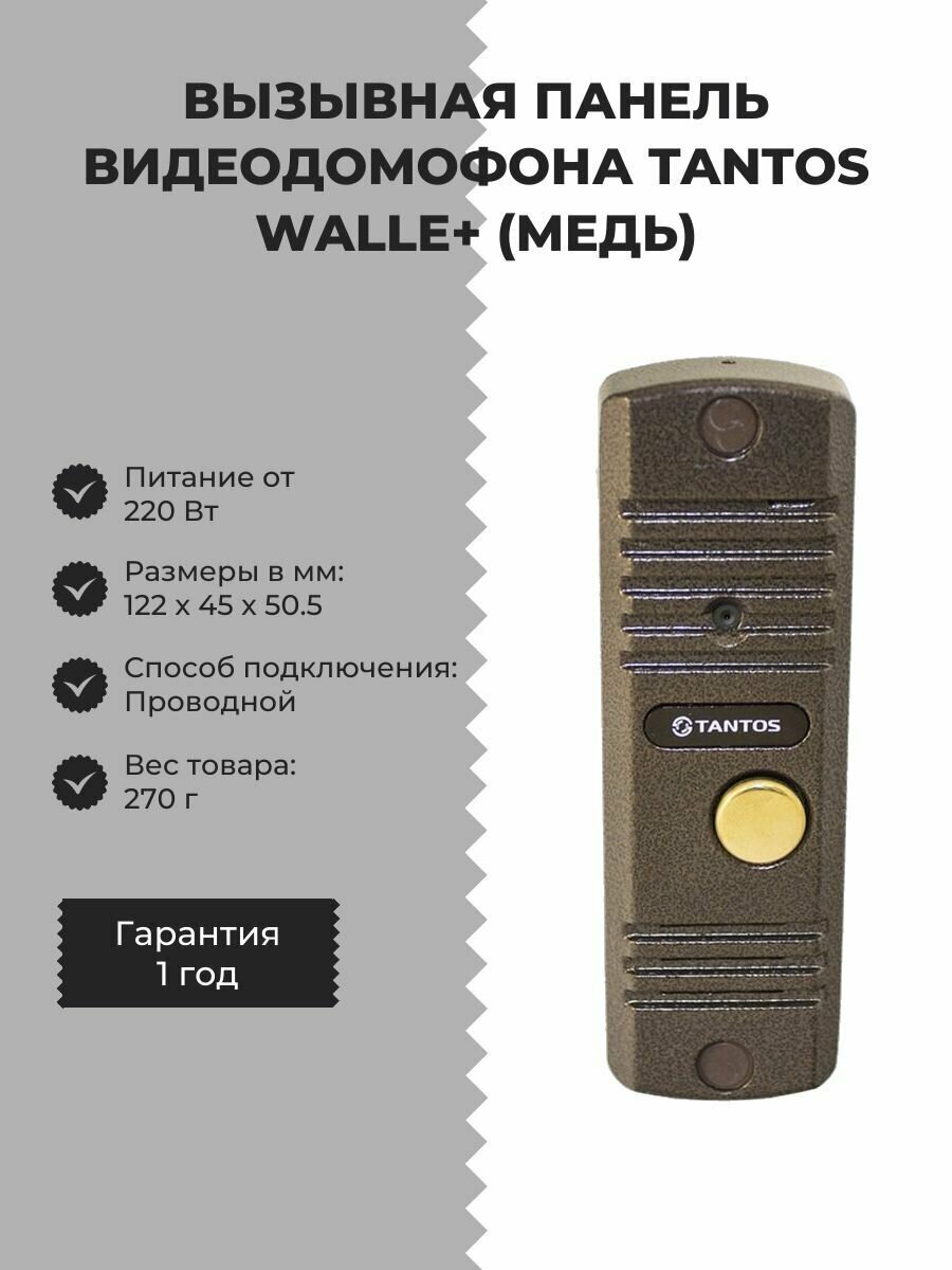 Вызывная панель видеодомофона Tantos Walle+ (медь)