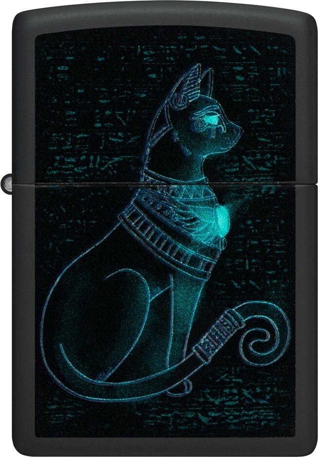 Зажигалка ZIPPO Spiritual Cat с покрытием Black Light, латунь/сталь, черная, матовая 38x13x57 мм - фотография № 2