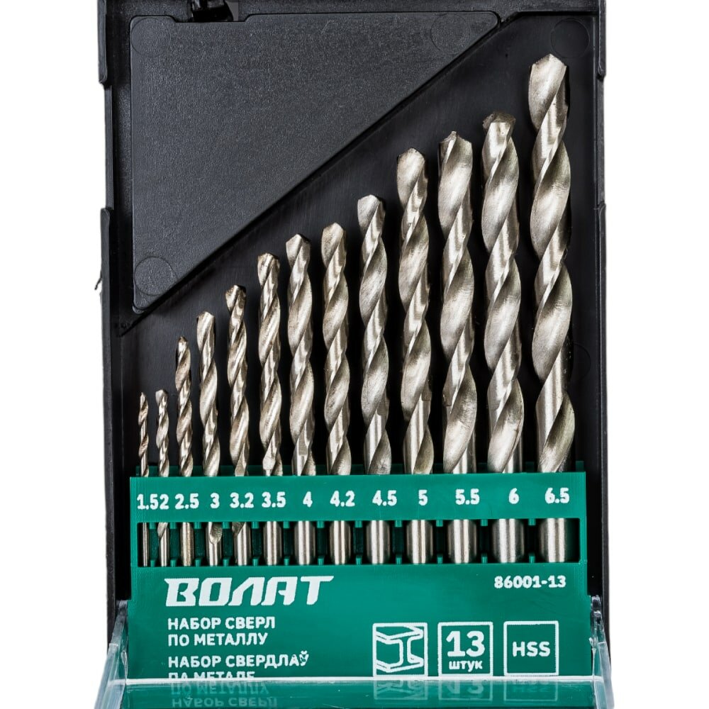 фото Волат Набор сверл по металлу 13шт 1.5-6.5 мм HSS 86001-13