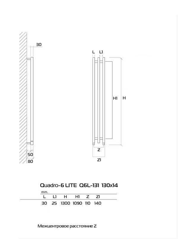 Quadro-6 130x40 (см) Дизайн Радиатор Белый - фотография № 4